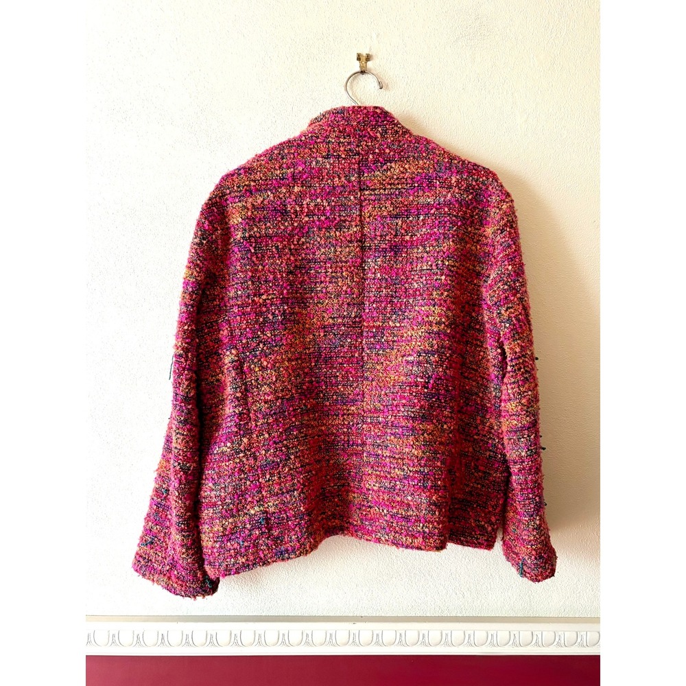 Vintage Chico's Pink Colorful Boucle Knit Open Front Jacket 2 Artsy 90s Bohemian - Picture 11 of 11